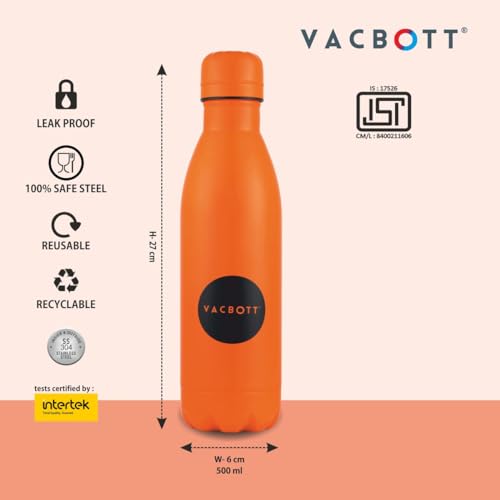 Image of CLAY CRAFT VACBOTT Stark Neon Double Walled|18 Hours Hot and 24 Hours Cold Water Bottle Vacuum Insulated Flask Bottle 500 ml Steel Bottle for Travelling|BPA-Free|BIS Certified|1Year Limited Warranty