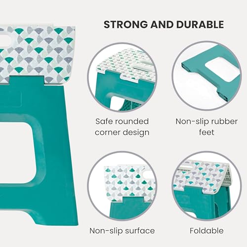 Image of Vigar Compact Step Stool Foldable, 10-1 /2-inch Step Stools for Adults up to 330 Pound, Lightweight Stool, Non-Slip Folding Step Stool, Geometric Top