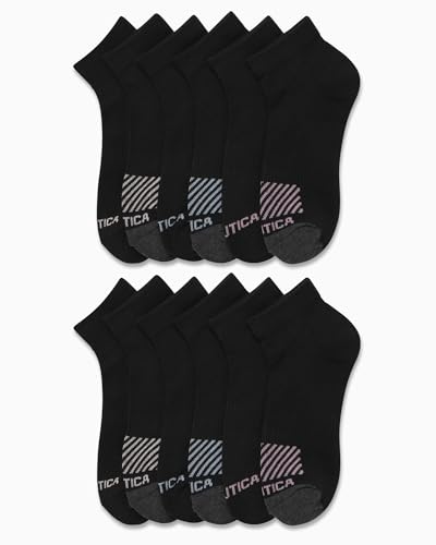 Image of Nautica Womens Quarter Socks Moisture Wicking Cushioned Socks, 12 Pack | Stretch Performance Dri-Motion Fabric, Cushioned with Arch Support, Breathable Mesh Panels, Quarter Cut, Shoe Size 4-10