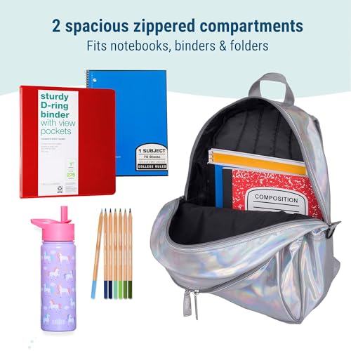 Image of Wildkin 15 Inch Backpack for Kids, Holographic | Ages 5-10, padded straps, side water bottle pocket - coordinates with matching Wildkin lunch boxes