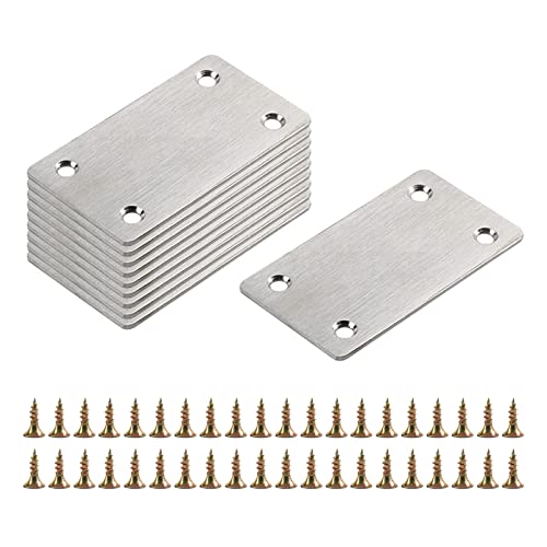 TUAKIMCE Lot de 10 connecteurs plats en acier inoxydable, plaque perforée, connecteur en bois, plaque plate avec 40 vis pour réparation fixation bois (60 mm x 38 mm) Cover