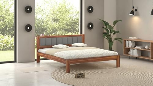 Image of Sheesham Wood King Size Bed Without Storage | Wooden Double Beds Cot for Bedroom Furniture | Palang Double Bed for Hotels (DIY- Customer Side Self Assembly) 1 Year Warranty - Honey