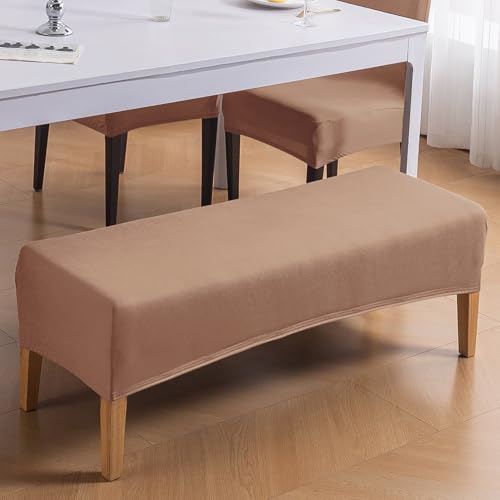 Image of HOKIPO 'SereneSolids' 140 GSM Elastic Stretchable Dining Bench Cover, Dark Camel (AR-6245-DCML)