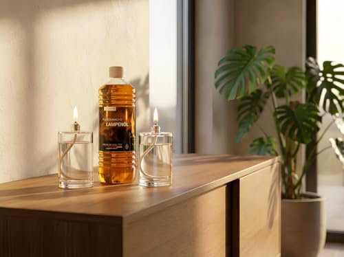 2er Set Öllampen 100 ml + 1L Flüssigwachs – Nachfüllbare Glas Öllampe Set – Geruchsneutral, Rußfrei – Für Bars, Restaurants, Innen & Außen, Tischdeko, Garten, Camping, Notbeleuchtung