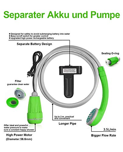 LIBERRWAY Campingdusche, Außen- und Inneneinsatz Camping Dusche mit Wiederaufladbarer Akku, 1.8m Duscheschlauch Outdoor… - Image 6
