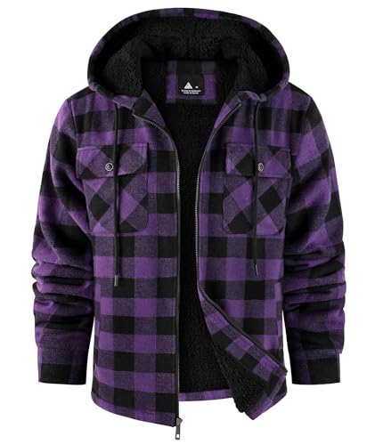 Image of SCODI Men's Flannel Jacket Sherpa Lined Plaid Fleece Hoodies Zip Up Coat