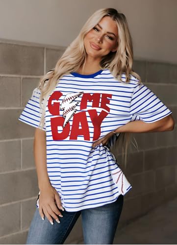 Baseball Shirt Baseball Mom Shirts: Women Baseball Bow Side Split T-Shirt Baseball Season Game Day Short Sleeve Top3