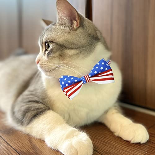 4Th Of July Cat Collar With Bow Tie, Indepedence Holiday Usa Heart Collar For Boys And Girls Kitties And Kittens #TOP4