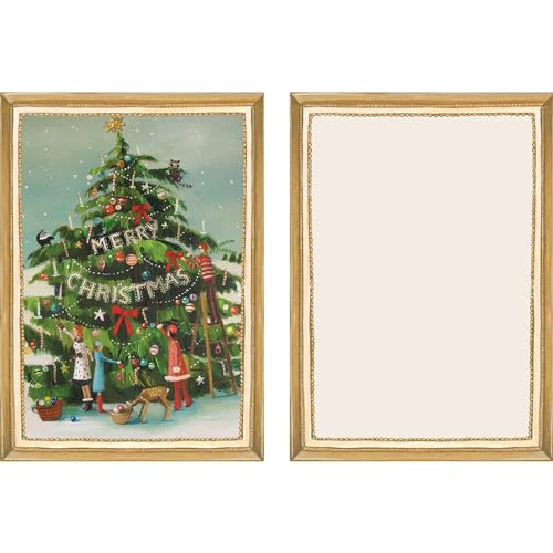 Image of Hester & Cook Janet Hill Christmas Cards with Envelopes - Blank Holiday Cards with Gold Border Boxed Set with Envelopes 6 Each - Made in USA