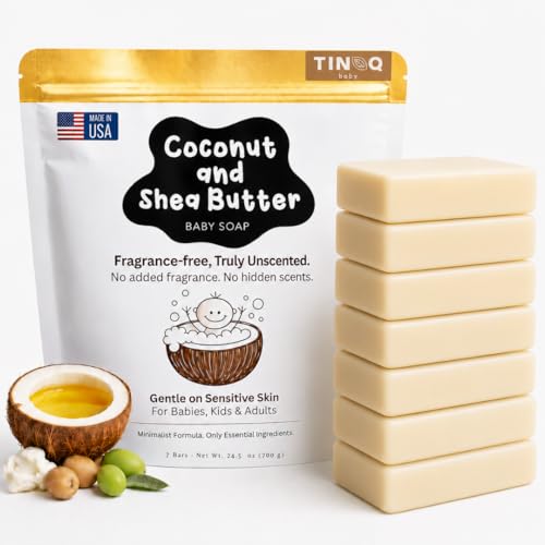 Image of Fragrance Free Baby Bar Soap for Sensitive Skin | Unscented Natural soap bar for toddlers kids adults with gentle skin | Organic ING | Made in USA | 7 Bars (3.5 oz Each)
