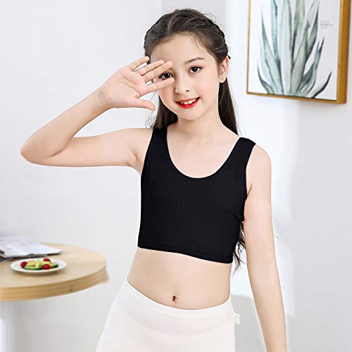 Betadog Girls' Undershirt Girls Sports Bra Girls' Cotton Built-up Stretch Sports Bra Training Cotton (Black, 9-12 Years)2