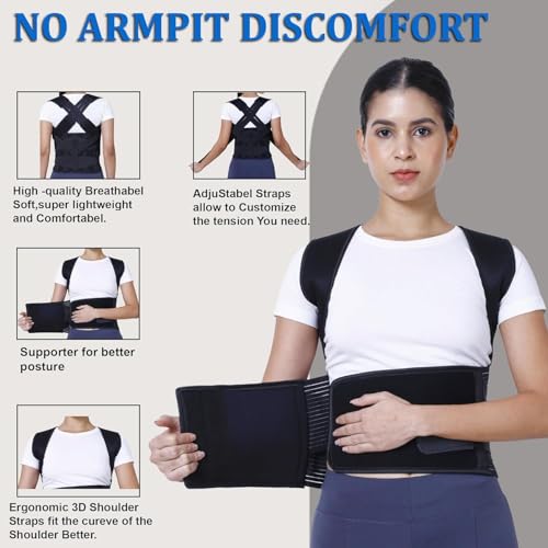 Image of ZEDAN 2-in-1 Neoprene Posture Corrector Belt with Integrated Back Support Brace | Shoulder & Back Straightener Brace | For Spine & Body Posture Correction | Clavicle Support | Unisex - Free Size