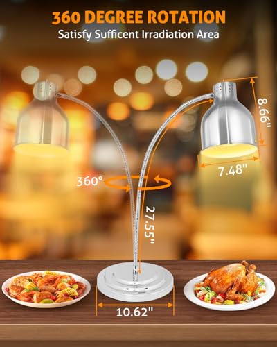WICHEMI Food Heat Lamp 250W Commercial Heat Lamp for Food Stainless Steel Food Warmer Lamp Portable Electric Catering Food Warming Lamp for Buffet Parties Restaurant Kitchen, Silver