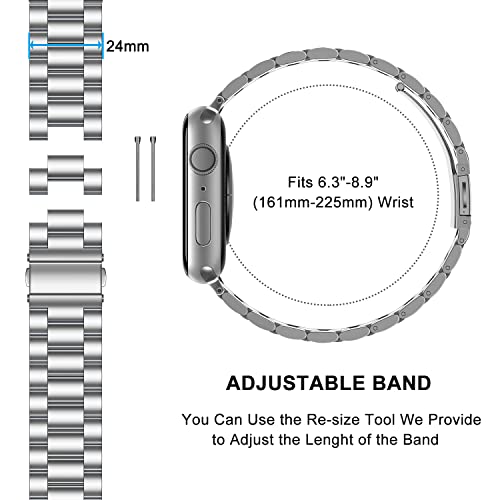 Image of HITZEE Compatible with Apple Watch Band 46 /45 /44 /42mm Business Stainless Steel Metal Strap Men Women Link Bands Compatible for iWatch SE3-1 Series 11 10 9 8 7 6 5-1, 42 /44 /45 /46mm Silver