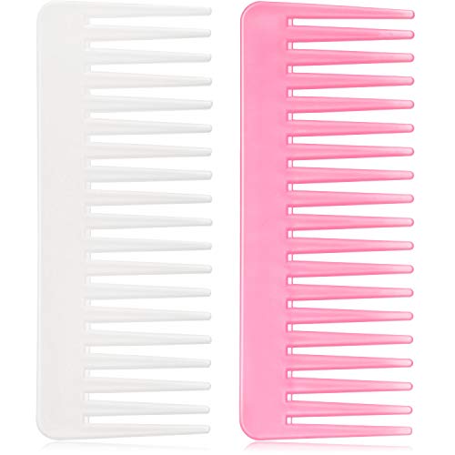 Large Hair Detangling Comb Wide Tooth Comb for Curly Hair Wet Dry Hair, No Handle Detangler Comb Styling Shampoo Comb (White, Pink)
