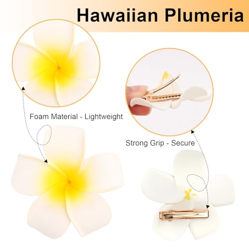10 pinzas para el cabello con flores hawaianas Plumeria pequeñas tipo pato para mujeres y niñas miniatura 3