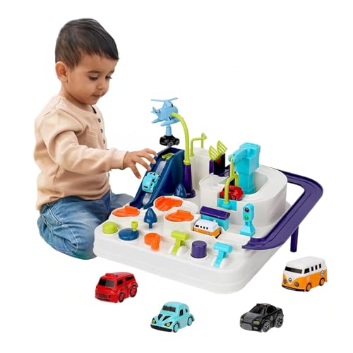 Image of Kidology Car Race Tracks Toy | Car Adventure Toy for 0-3 Years, Boys, Girls & Kids | Playset City Rescue Activity for Toddlers | Pre Educational Learning Puzzle Gift for Babies (Mechanical 4 Cars)