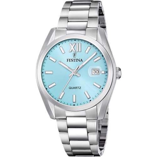 Festina Montre Homme Analogique en Acier Inoxydable 316L Argenté - Mouvement Quartz - Calendrier - Verre Minéral Résistant - Étanche 5 ATM - Élégante et...