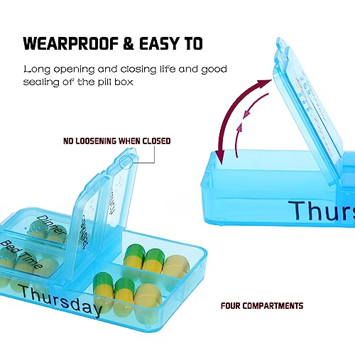 KEESIN Pillendoosje organizer wekelijks, pillendoos 7 dagen 4 keer draagbare opbergdoos met compartimenten voor vitaminen, levertraan, supplementen en medicatie - Afbeelding 4