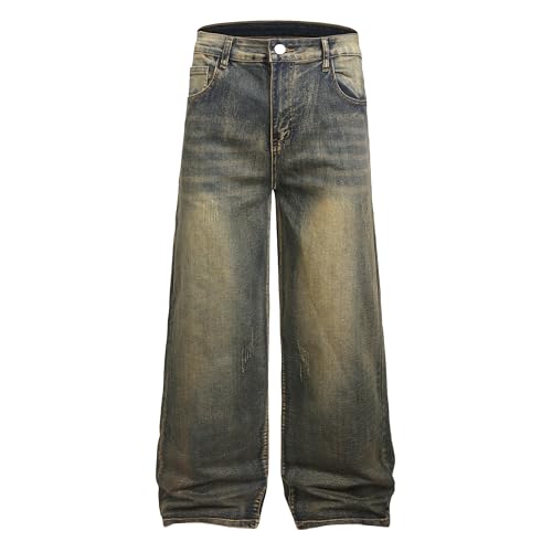 Image of QIMYUM Men's Wide-Leg Baggy Flex Jeans Relaxed Loose Fit Long Denim Pants