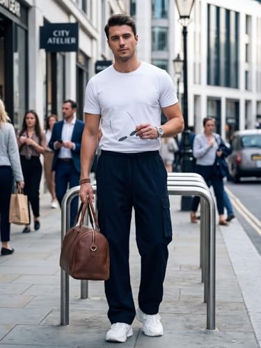 Image of GRECIILOOKS Men's Regular Fit Low Rise Polycotton Cargos | Cargo Track Pant | Loose Fit | Regular Trouser (Available in Plus Size)
