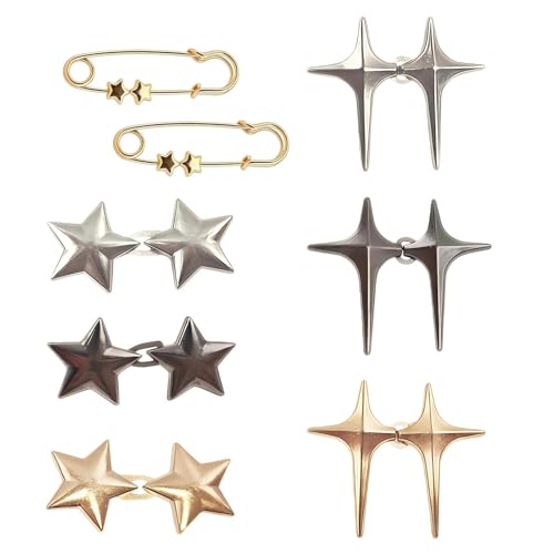 6 Pairs Star Jean Waist Tightener Clips with 2PCS Button Tightener Pins Strong Metal Waistband Tightener & Adjuster Clips for Trousers & Skirts Reusable Waist Gap Reducer & Clothing Tightening Clip