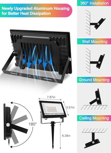 Image of T-SUN LED Flood Lights Outdoor 60W, 600W Equivalent 6000LM Color Changing Landscape Light with APP Control, Waterproof Floodlights with 2700K & 16 Million Colors, Timing, Music Sync, US Plug(6 Pack)