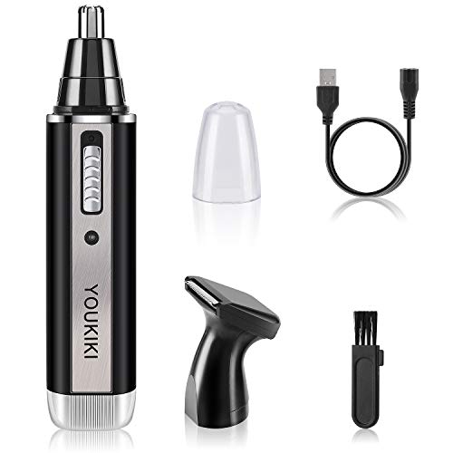 Nose Hair Trimmer Rechargeable, Professional Painless Eyebrow and Facial Hair Trimmer for Men Women, Ease to Use Ear Hair Trimmer, Double-Edge Stainless Steel Blade for Very easy to clean(Black)