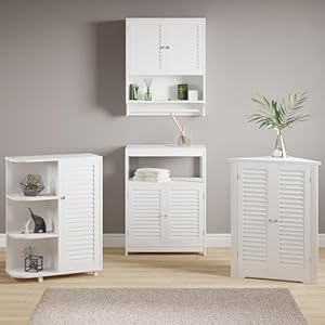 Wall-Mounted Bathroom Organizer - Medicine Cabinet or Over-the-Toilet Storage with Stylish Shutter Doors and Towel Bar by Lavish Home (White) Wall Mounted Bathroom Organizer Medicine Cabinet or Over the Toilet Storage with Stylish Shutter Doors and Towel Bar by Lavish Home White