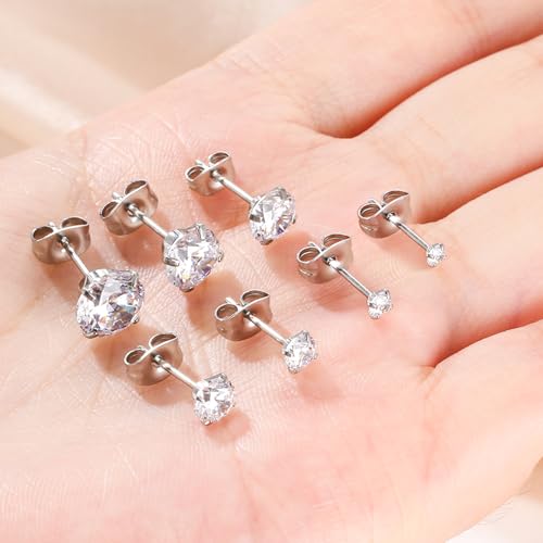 7 Pairs Silver Cubic Zirconia Stud Earrings for Women Trendy Stud Earrings Set Hypoallergenic Stud Earrings 20G CZ Studs Earrings for Women Jewelry Stud Earring4