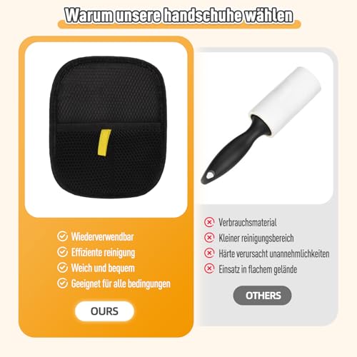Kaempe 2 Stück Fellmagnet,Fingerlose Tierhaarentferner Handschuh für Reinigung von Pet Hair und die Fellpflege, Kleidung Sofa Remover,Haustierhaar-entferner Glattes Gesundes Katzen und Hundefell