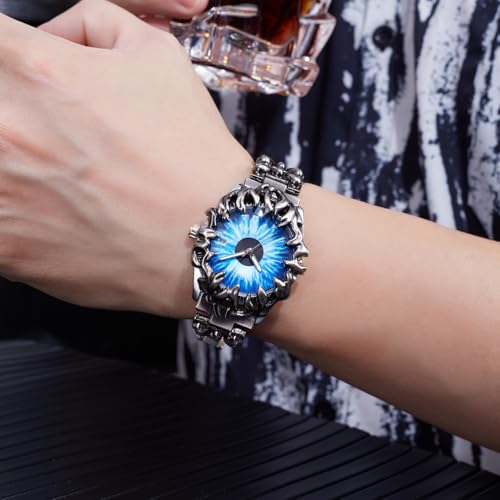 Image of CARLIEN Gothic Claw Watch for Men - Unique Stainless Steel Wristwatch, Luminous Hands, Waterproof Quartz Movement, Futuristic Melting Style, Cool Red & Green Color Options