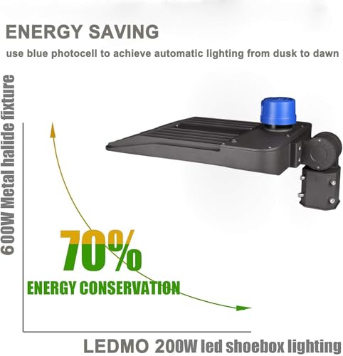ledmo LED Parking Lot Light 200W, Commercial Outdoor Area Lighting with Dusk to Dawn Photocell, Super Bright 5000K 26000 LM Slipfitter Mount by ledmo - Image 4