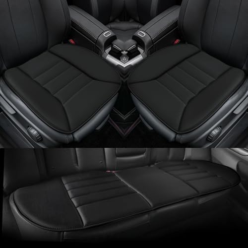 Image of kingphenix 3-Piece Car Seat Cushion Set, 1.2inch Memory Foam Comfort, 2 Front Automotive Seat Cushions + Rear Bench Cushion, Non-Slip Bottom, Fits Sedan SUV Truck Van, Car & Office Chair, Black