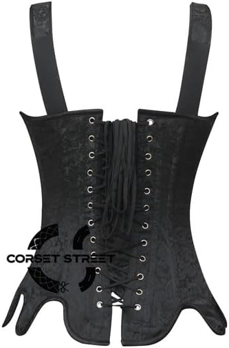 Women’s Red And Black Brocade Corset With Shoulder Straps Gothic Costume Overbust
