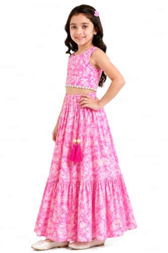Image of Girls Floral Printed Crop Top and Lehenga Skirt Set