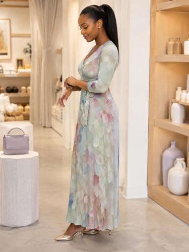 Image of SUZONANA Plus Size Dresses for Women Floral Print Maxi Dress Flowy 3 /4 Sleeve with Belt