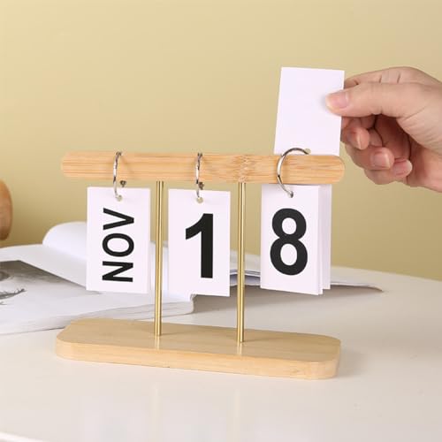 NUZAMAS Calendário perpétuo de madeira, dobrável, bloco de dobrar, calendário perpétuo, decoração de