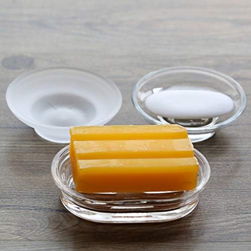 Yiwann Soap Case Soap Dish Storage Holder, Soap Dish Round Glass Storage Box Clear Holder Accessories for Shower Bathroom Hote