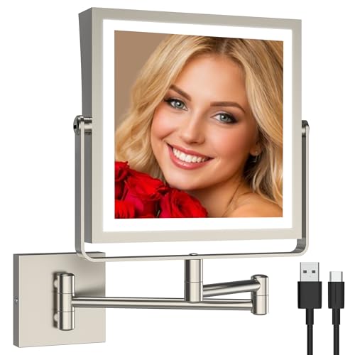 Ruacq Rechargeable Wall Mounted Makeup Mirror with Lights, Double Sided