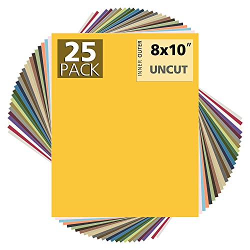Mat Board Center Pack of 25 8x10 Uncut Mat Boards, Assorted Colors