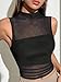 SweatyRocks Women's Sheer Mesh Mock Neck Tank Top Ruched Sleeveless Slim Fit Crop Top Black Medium