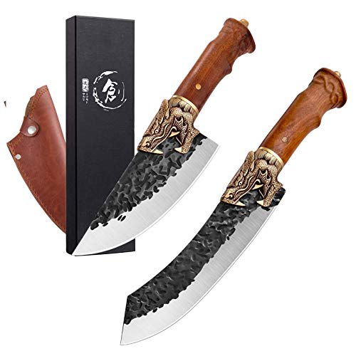 Meat Cleaver Knife Set Hand Forged Butcher Knife for Meat Cutting High Carbon Steel Outdoor Camping Knife Set with Sheath