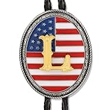 LAXPICOL Vintage Bolo Tie for Men Fashion American Flag Initial Letter Western Cowboy Bolo Tie for Women (L)