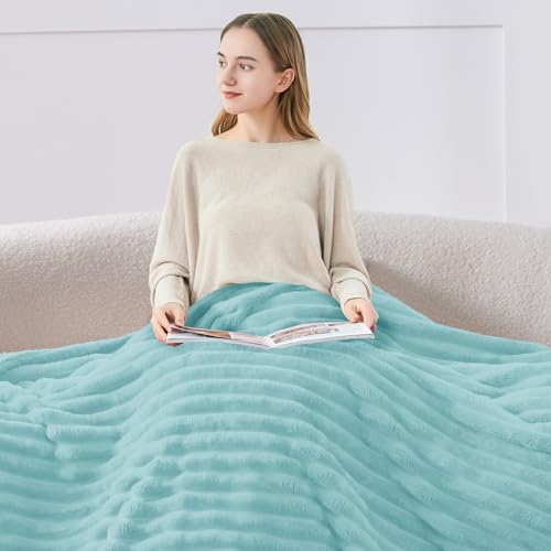 Image of BEDELITE Ribbed Twin Blanket for Couch & Bed, Cloud Blue, 60 inchx80 inch | Ultra-Soft Plush Fleece, Cozy, Warm Yet Lightweight, Ribbed Texture, Home Decor, Machine Washable, Giftable, All-Season Use