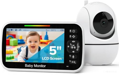 GoodBaby 5' Baby Monitor with Camera and Audio, No WiFi Secure Camera, 30-Hour Battery, Remote PTZ, Auto Night Vision, Room Temperature, Two-Way Audio，Lullabies，960 ft Range