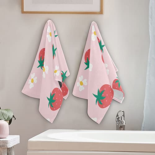 Shustary 2 Pack Pink Hand Towels For Bathroom,Soft Absorbent Quick-Dry Red Strawberry White Flowers Spring Fruit Kitchen Dish Towels Decorative Cute Bathroom Hand Towel For Face,Gym,Spa 14"X28" #TOP3