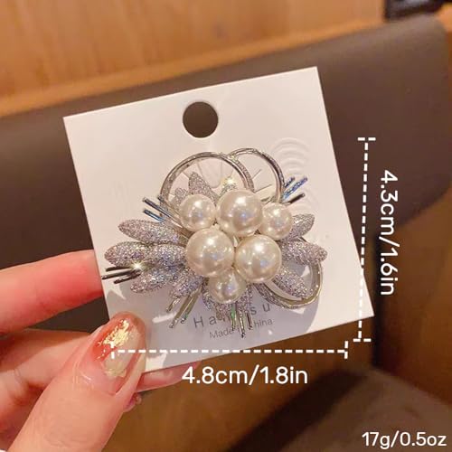 Image of Elegant Floral Brooch Pins for Women, Crystal Pearl Rhinestone CZ Flower Lapel Pin Wedding Party Exquisite Brooches and Pins for Women Ladies