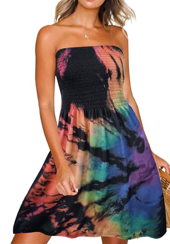 Zyyfly Strapless Dress for Women Summer Beach Boho Smocked Tube Top Dress