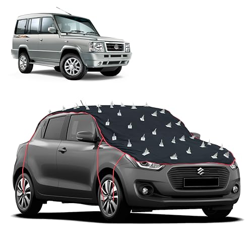 Image of Dog Protection Spike Car Cover for Tata Sumo Gold Bonnet to Roof Easy Installation with 4 Elastic Hook Strap | Anti-Scratch Soft Cotton Inner | Complete Protection from Street Dogs & Monkeys